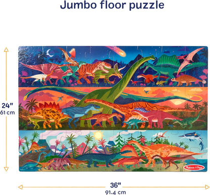 Melissa & Doug Dinosaurs Jumbo Floor Puzzle, 48-Piece Prehistoric-Themed Jigsaw Puzzle with Dinosaurs and Illustrated Guide, 3 x 2 Foot Kids Puzzles for Toddlers Ages 3+