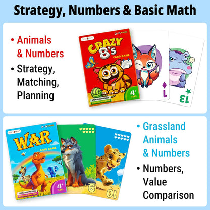 Upgraded Kids Card Games Pack, 6 Decks, Go Fish, Old Maid, Crazy Eights, Memory Match, Slap Jack, War, Playing Cards, Easter Basket Stuffers, Stocking Stuffers