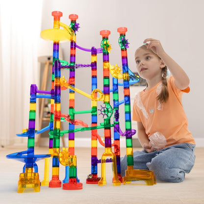 JOYIN 150Pcs Glowing Marble Run- Construction Building Blocks Toys with 5 Glow in The Dark Glass Marbles, STEM Educational Building Block Toy, Birthday Gifts, Easter Basket Stuffers