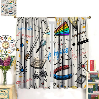 Science Physics Window Curtains, Abstract Math Chemistry Curtain Scientist Graffiti Print Window Treatments for Kids Teens Bedroom Living Room Kitchen Set 2 Panels,42x63 Inches
