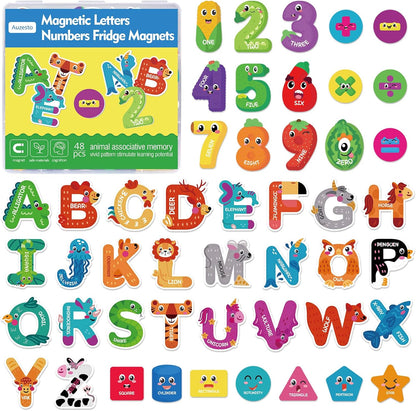 48Pcs Magnetic Letters and Numbers Fridge Magnets, 26 Uppercase Letters 0-9 Numbers Refrigerator Magnets Cute Animal Alphabet Magnets for Student School Learning Spelling