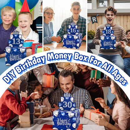 10 Happy Birthday Money Box for Cash Gift, 10th Birthday Decorations for Boys and Girls, Gifts for 10 Year Old Boy, Boy Gift Ideas, Cool Things for Teen -Blue with 100PCS Bags