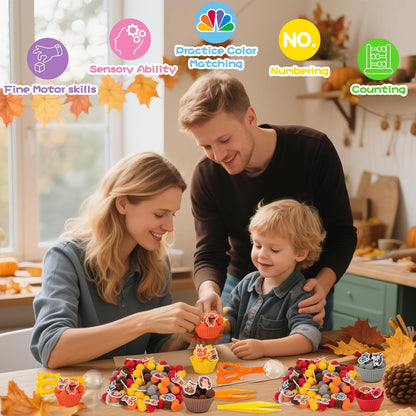 EZdhuawuse Summer Sensory Bin Fillers - 268P Fine Motor Toy Counting Sorting Set for Kid Birthday Easter Gift, Felt Phrases Heart Colorful Pom Poms Cup Clip for Preschool Education Activities