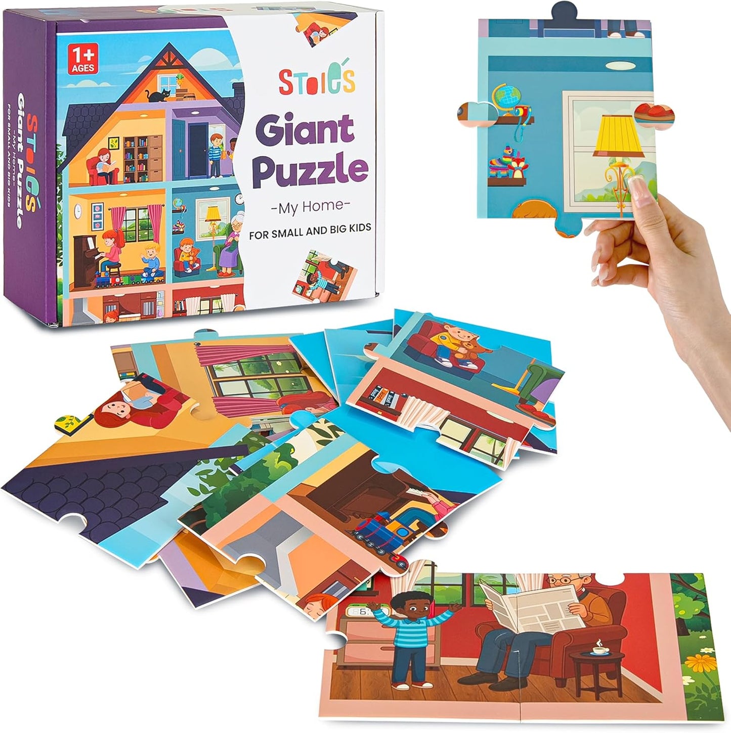 Stoie's Giant Floor Puzzle for Kids Ages 1-3 - My House Theme with 7 Different Rooms - Aids in Developing Fine Motor Skills and Critical Thinking - Made with Durable, Ecological Materials
