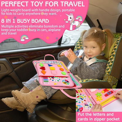 Esjay Toddler Busy Board Montessori Toys for Boys Girls, Sensory Book Educational Activities for Learning Fine Motor Skills, Birthday Gifts for Toddlers, Travel Toys for Airplane Car, White Dinosaur