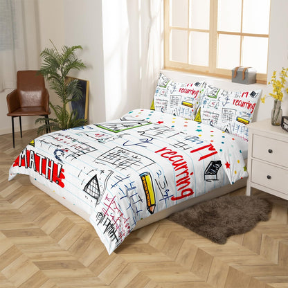 Erosebridal Science Theme Bedding Set Queen Size for Boys Girls Chemistry Periodic Table Print Duvet Cover Chemical Subject Theme Comforter Cover Teens Kids Math Science Atyle Bedspread Cover 3 Pcs