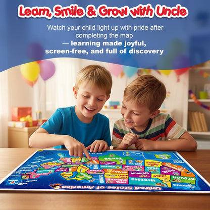 United States Map Puzzle for Kids Ages 4-8 - 103 Piece USA Geography Floor Jigsaw with State Shaped Pieces, Large 18x24 Educational Learning Toy – Each State is Individual Flat Piece