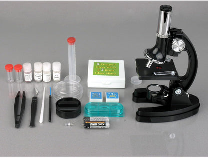AmScope M30 Series 52-Piece STEM Microscope Kit for Kids - Monocular, Portable Compound Microscope for Kids - Includes Petri Dish, Slides & More - Black