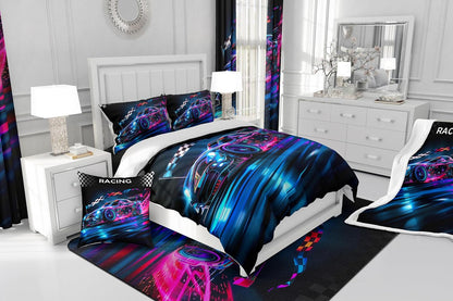 Drum Kit Duvet Cover,Kids Musical Instruments Bedding Set,Rock Music Comforter Cover for Boys Girls Room Decor,Neon Lighting Lightweight Bedspread Cover Twin Size with 1 Pillow Case(No Comforter)