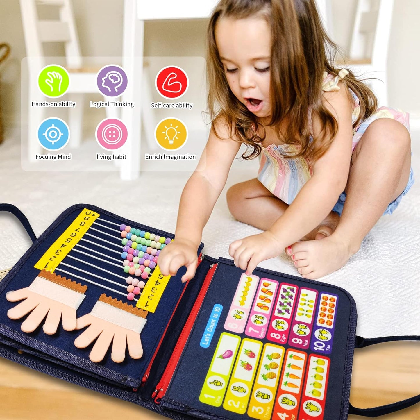 LearnToy Montessori Busy Board for Boys 3 4 5 Year, Sensory Toys for Toddlers 3-6, Ideal for Travel and Preschool - ABCs, 123s, Shapes, Colors, Animals, Weather, Birthday Gifts