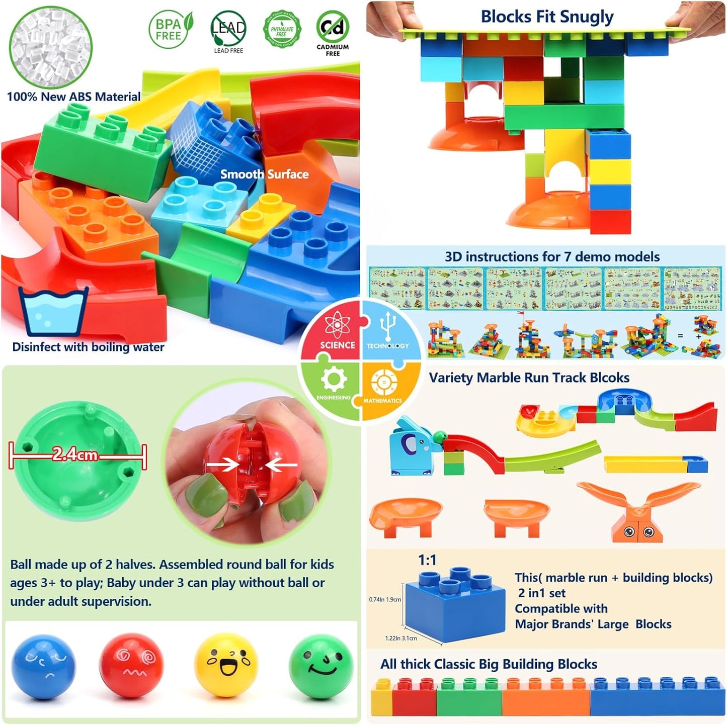 Marble Run Building Blocks for Kid: 3 4 5 6 8 Year Old Montessori Education Preschool STEM Toy - Age 4-8 Kids Creative Puzzle Marbles Track - Christmas Birthday Gifts for Boys Girls