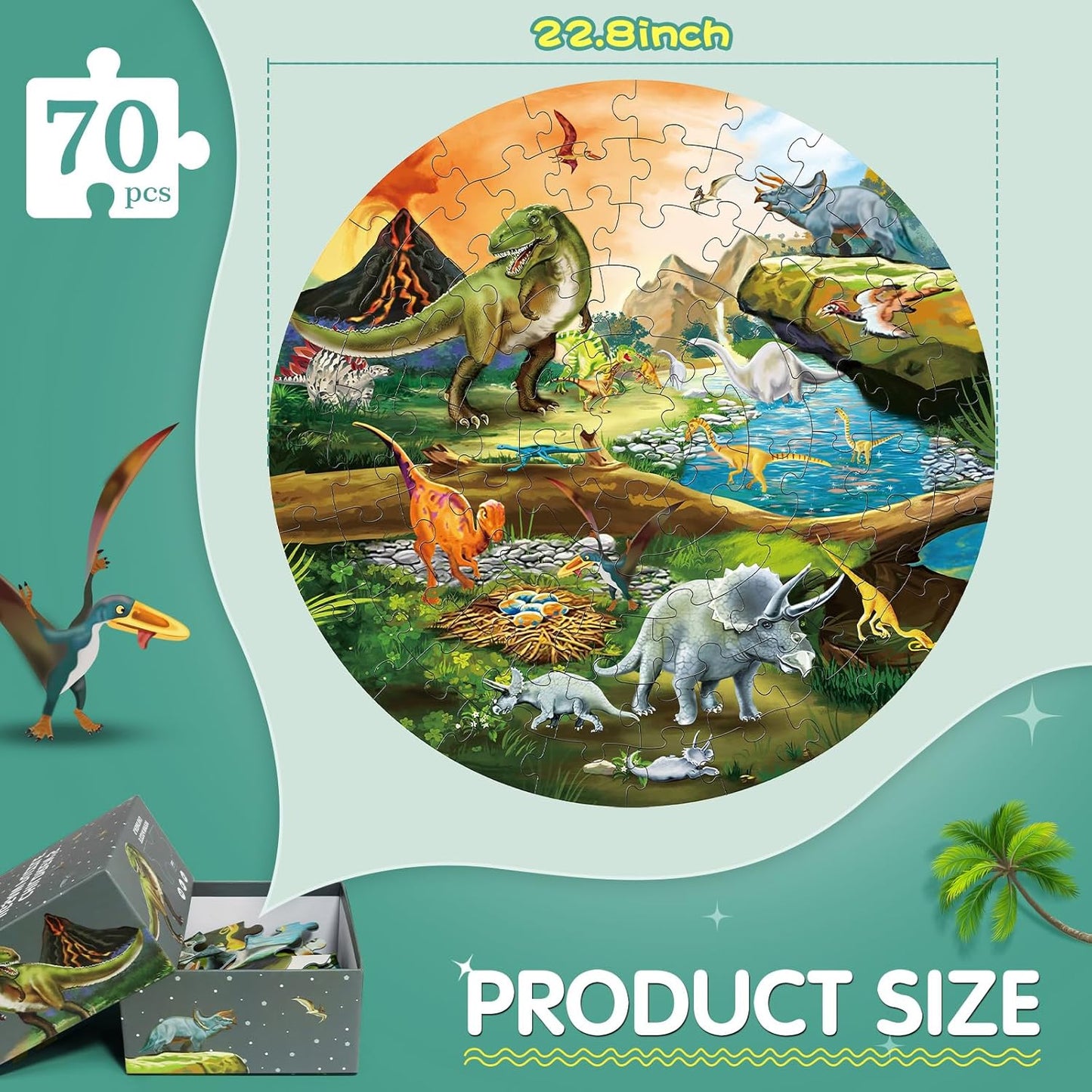 DIGOBAY United States Puzzle 70 Pieces USA Map Floor Jigsaw Puzzles for Kids Ages 4-10, Jumbo Round US Geography Puzzle 50 States with Capitals Educational Learning Toys for Boy or Girl