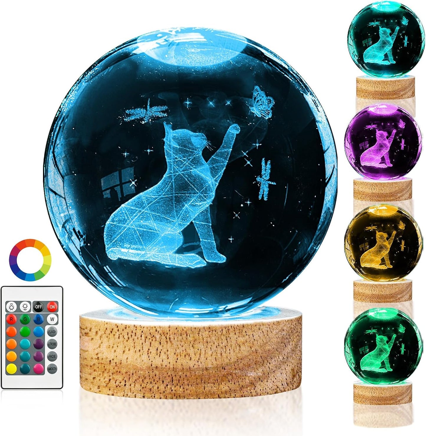 3D Solar System Crystal Ball Night Light with 16 Color Wooden LED Base Upgraded 3.15 In Galaxy Planets Ball Lamp with Remote for Birthday Christmas, Astronomy Space Gifts for Boys Girls Kids