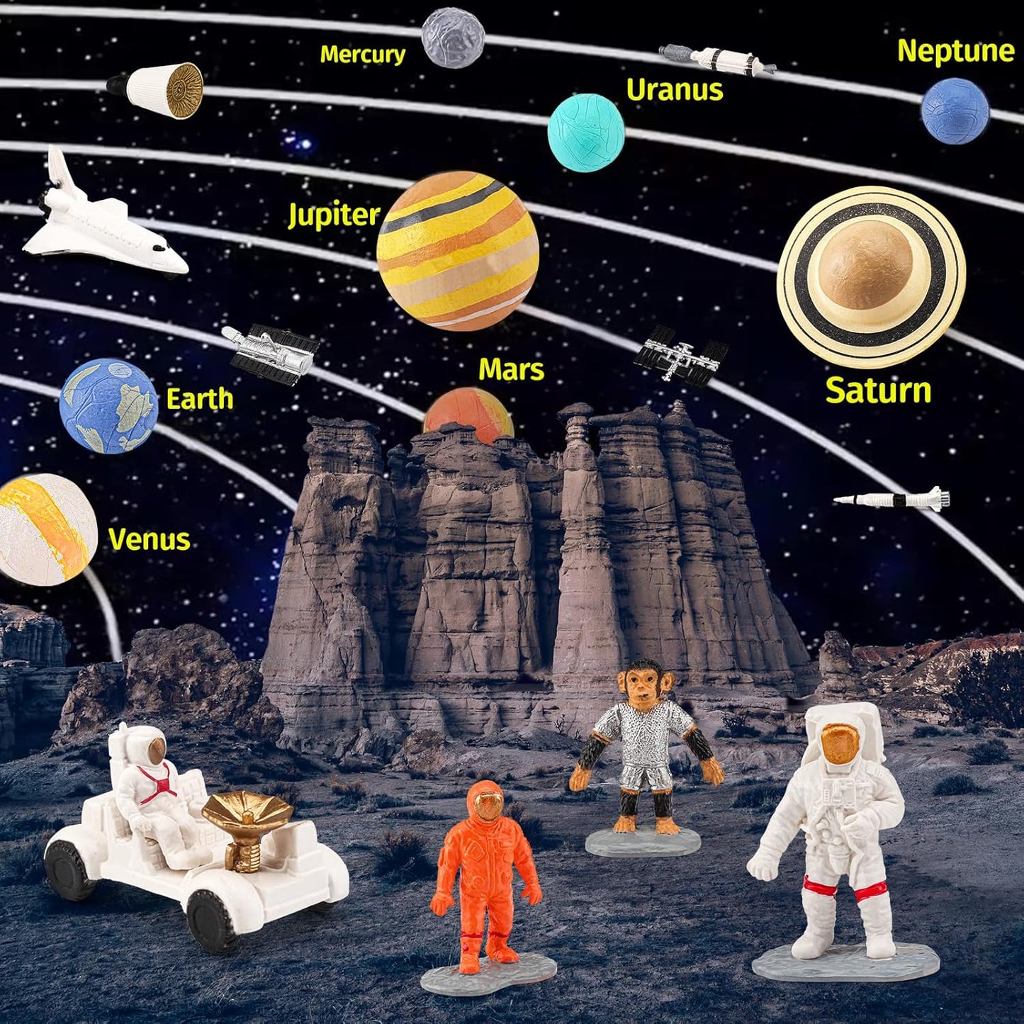 19PCS Planets Solar System Astronaut Figure Toy Children Solar Power Kit Space Exploration Spaceman Science Kit for Kids Party Birthday Gift