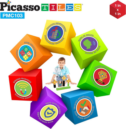PicassoTiles 60pc Magnetic Puzzle Cube Building Set 1 Inch 3D Blocks STEM Construction Toy for Toddlers Kids Boys Girls Age 3+ Montessori Learning Travel Sensory Gift with Educational Idea Book PMC60