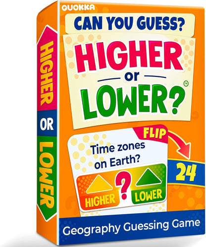 QUOKKA Trivia Board Games for Kids and Adults – Family Board Games for Family Game Night – Higher or Lower Trivia Cards for Kids 8-12 – Guess Fun Questions – Educational Card Game for Families&Teens