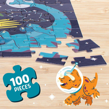 Chuckle & Roar - Roar-Some Glow in The Dark Jigsaw Puzzle for Kids - 100 Piece Educational Space Dino Puzzle - Ages 6+ - Fun Learning, Fine Motor Skills, Screen Free Activity