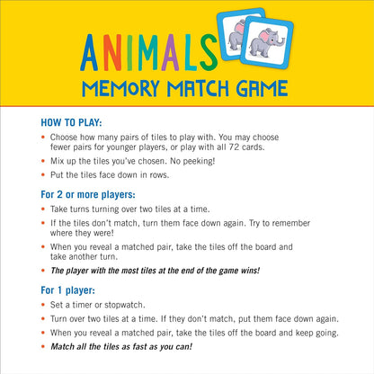 Animals Memory Match Game (Set of 72 cards)
