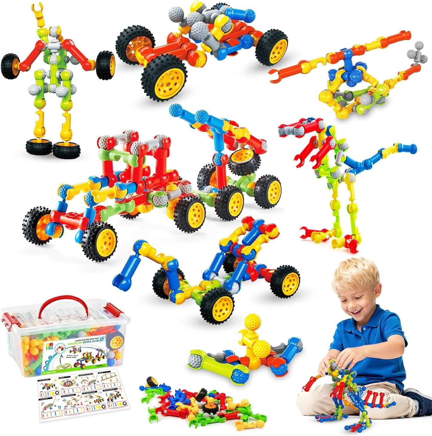 Huaker Stem Building Toys for 3 4 5 6 7 8 Year Old Boys Girls Kids,180 Pieces Building Blocks Educational Learning Toys with Large Storage Box,Ideal Christmas Birthday Gifts