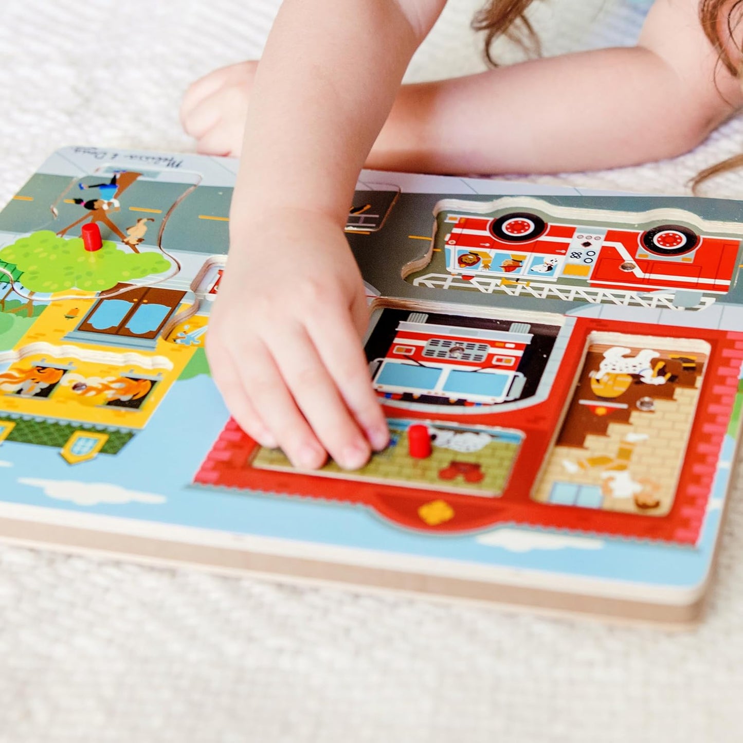 Melissa & Doug Around The Fire Station Sound Puzzle - Wooden Peg Puzzle (8 pcs)