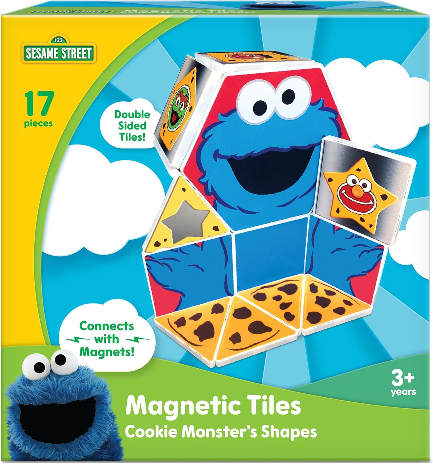 CreateOn “Sesame Street” Toys, Magnetic Kids’ Building Tiles from “Sesame Street” Books, Colors with Elmo Magnet Tiles, Educational Toys for Ages 3+, 17 Pieces