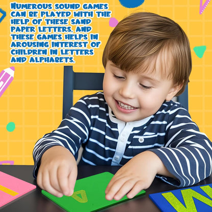 Henoyso 3 Sets Sandpaper Letters with Boxes Lower and Capital Case Sandpaper Sensory Tactile Letters Alphabet for Learning Education Easter Gift (Letter,Number,Bright)