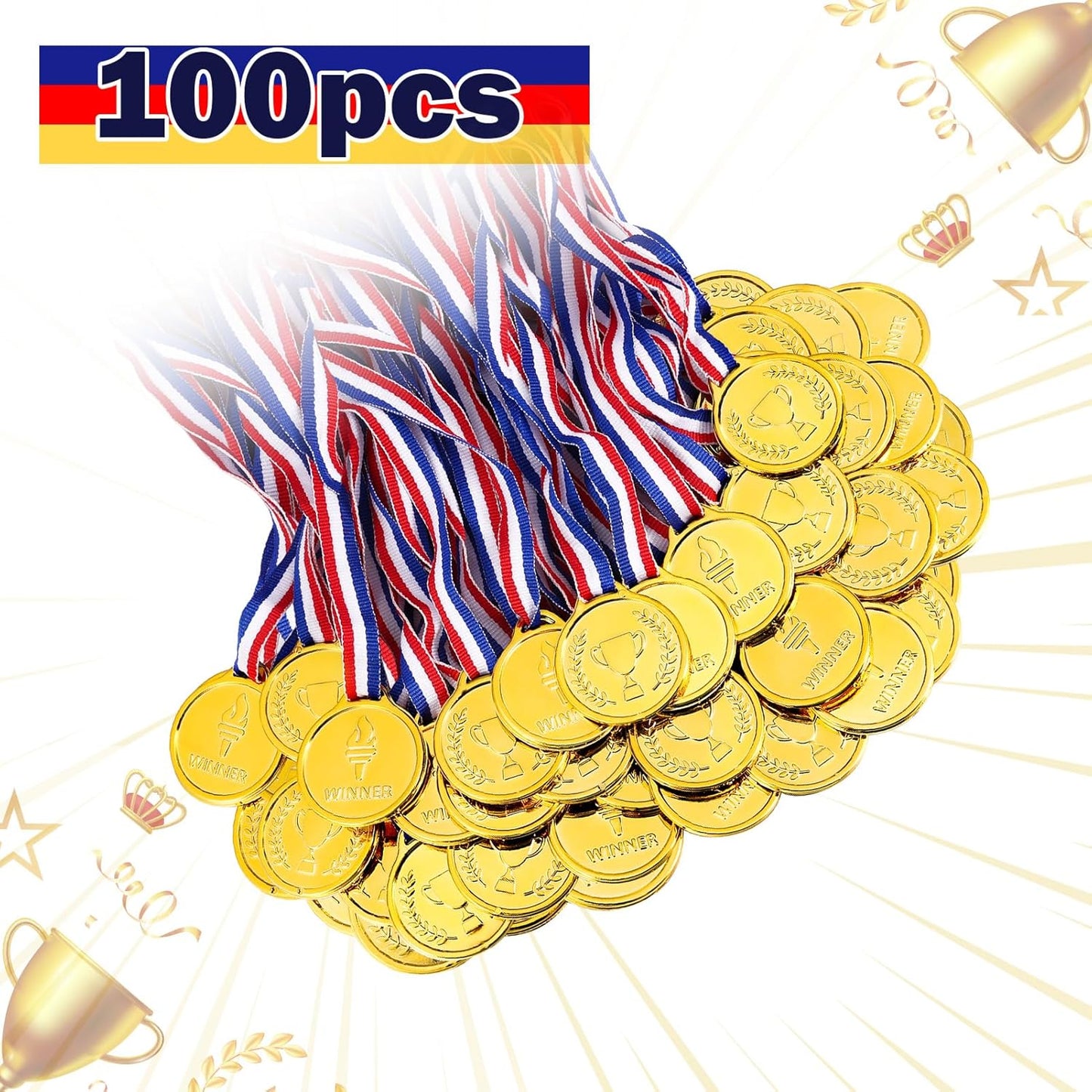 Caydo Gold Medals for Kids, Plastic Medals for Awards Winner Award Medals for Children's Game Prizes, School Sports Games, Competitions, Family Gatherings(24PCS/100PCS)