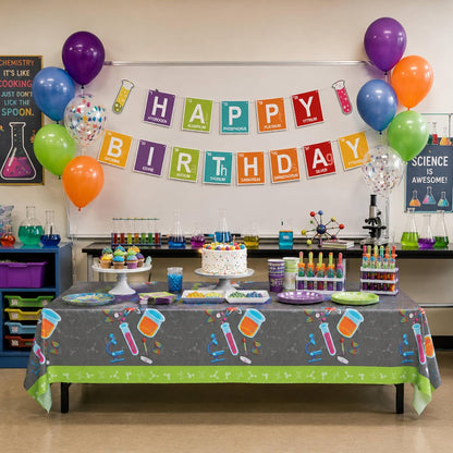 Blue Orchards Science Table Covers (Pack of 3) - 54"x108" XL - Science Birthday Party Decorations, Chemistry Party, Laboratory Theme Table Cloth