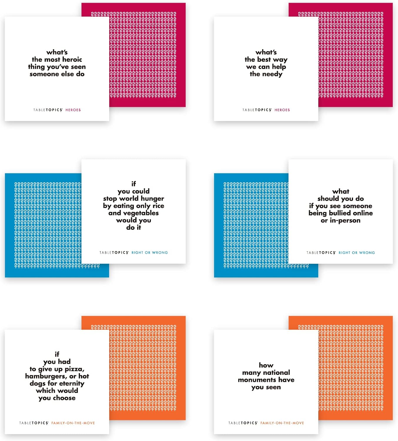 TableTopics Family Conversation Pack for Parent Child Connection, 120 Engaging Question Cards for Dinnertime, Car Rides, & Classrooms, Boxed Set of 3 Topics, Stocking Stuffer