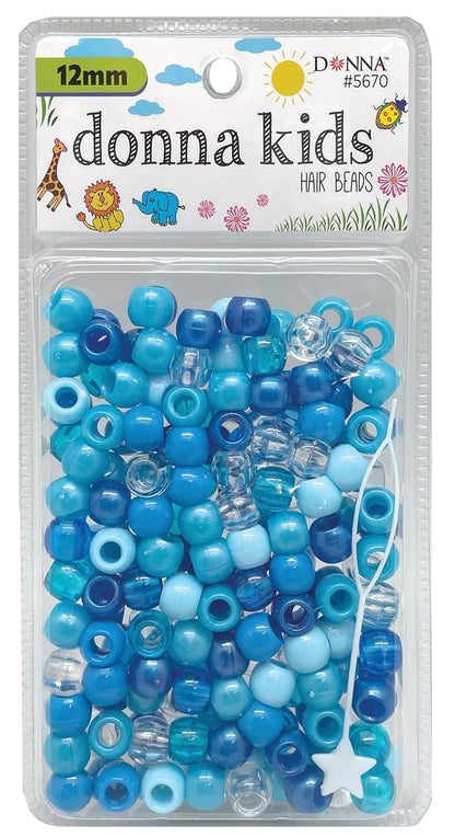 DONNA Kids Hair Beads 12 mm (170 pcs) – Clear Pearl Pony Beads with Threading Tool – Fun Braiding & Craft Accessories for Girls