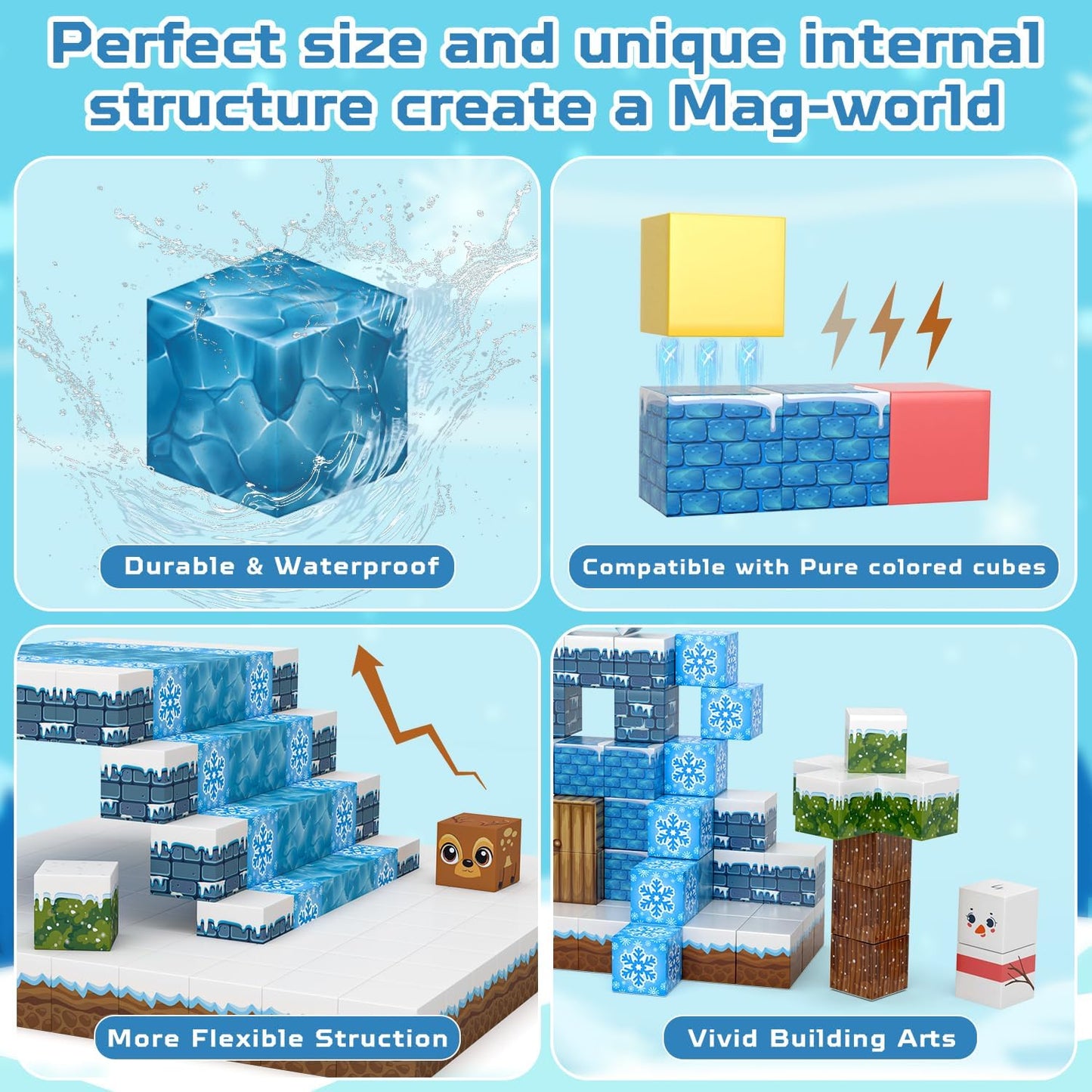 100PCS Magnetic Blocks, Magnet Tiles Toys for Kids, Magnetic Building Blocks Cubes, STEM Montessori Stacking Magnets for Kids, Birthday Gifts for Boys and Girls Age 3+ Years Old