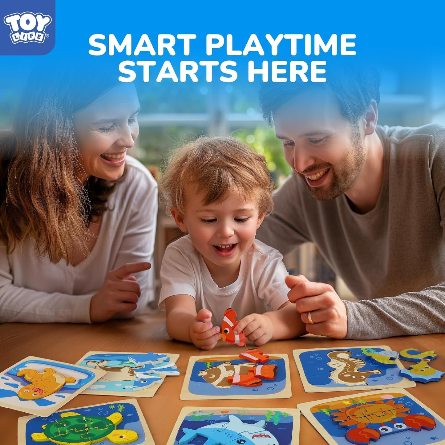 TOY Life Wooden Puzzles for Toddlers 2-4, Sea Animals Puzzles for Toddlers 1-3, Wood Puzzles Educational Montessori Toys Gifts for 1 2 3 Year Old, Baby Kids Learning Toy