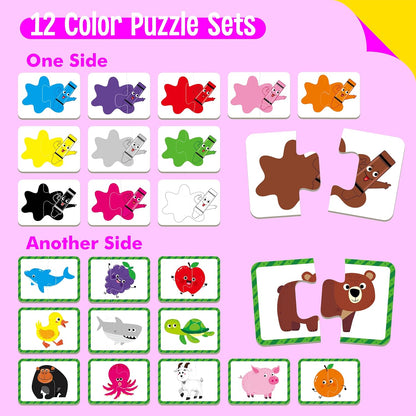 48 Food Matching Puzzles with Error-Correction Mechanism Pre-Primer in 2 Pieces, Perfect for Preschool Learning (24 Blocks Double Sided)