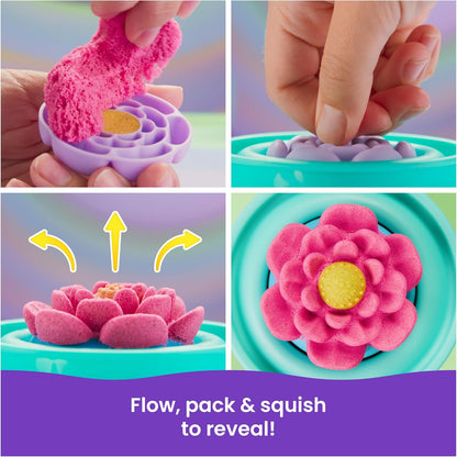 Kinetic Sand, SquishBlossom Blooming Flower with 8oz Neon Yellow & Pink Play Sand, Pot & Molds, Gifts for Mom & Kids, Arts and Crafts Sensory Toys