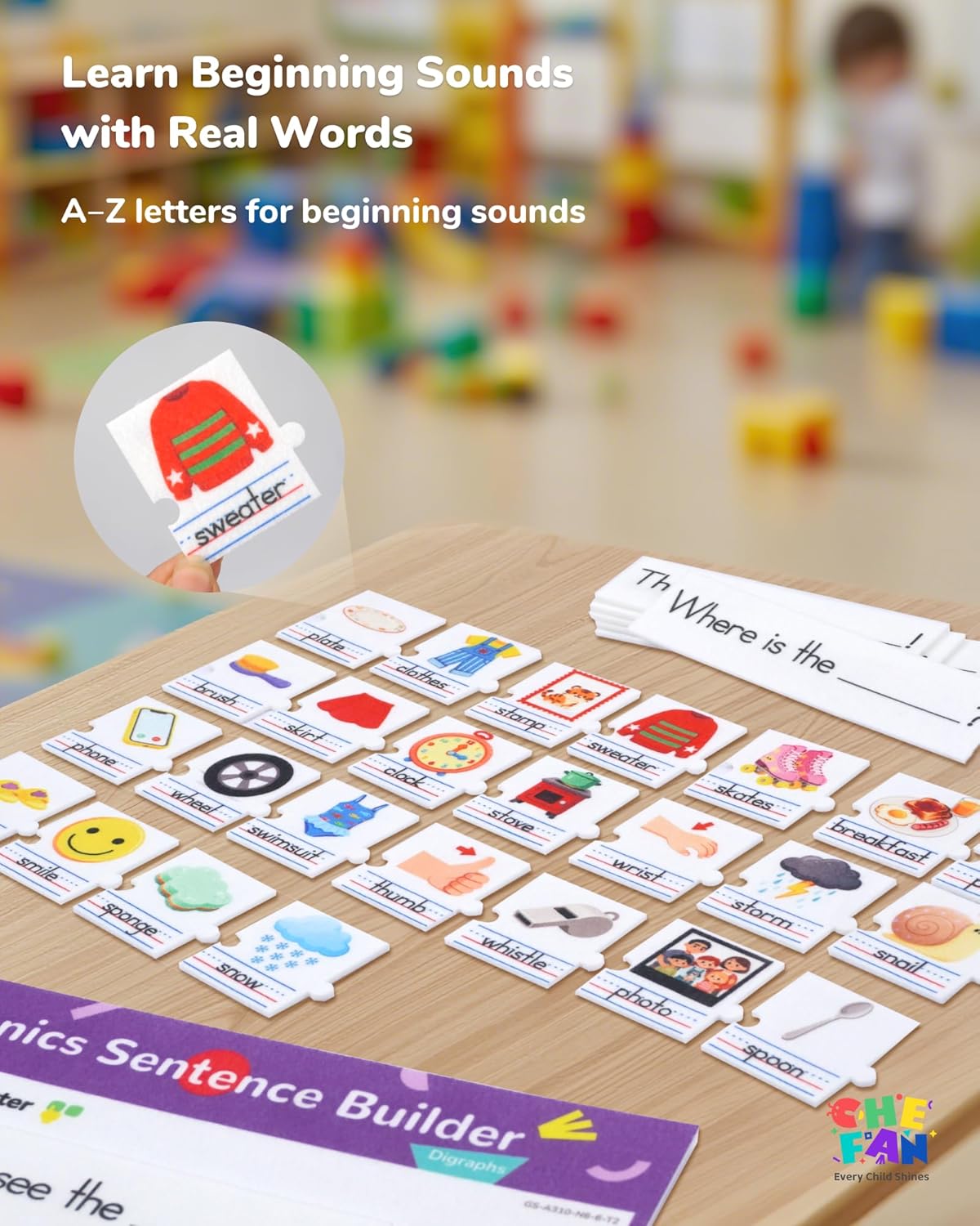CHEFAN Sentence Building for Kids, Phonics Sentence Builder, CVC Word Games for Kids, Sight Words Flash Cards, Learn to Read Handwriting Practice, Preschool Kindergarten Homeschool & Speech Therapy