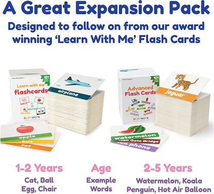 LearnWorx 101 Baby Flash Cards for Toddlers 1-3 | Award Winning First Words Toddler Flash Cards | Speech Toys Help Learn Objects, Numbers & Play Games - Big Toddler Learning Flashcards Preschool Kids