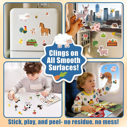Jelly Sticker Book for Kids 2-4, Waterproof Reusable Sticker Book for Toddlers, Easy to Clean Road Trip Activities, Easter Basket Stuffers & Easter Gifts for Toddlers (Farm)