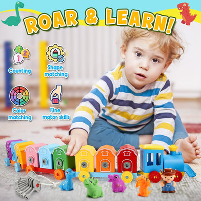 Animal Montessori Learning Toys for 2 3 4 5 Year Old Kids, Toddler Animals Train Locks & Keys Matching Toys Counting & Sorting Trains Set, Preschool Toy Boys Girls Christmas Birthday Gifts Age 2-4 3-5