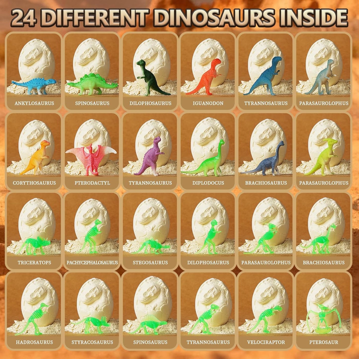 Dinosaur Eggs Toys Dig Kit, 24 Dino Eggs, Dinosaur Toy for Kids, Science STEM Dinosaur Eggs for Birthday and Easter Gift, Easter Basket Stuffers, for Boys Girls Age 3+