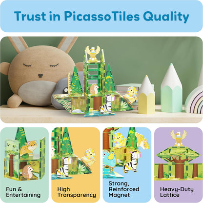 PicassoTiles Magnetic Tile Building Blocks Add On 8 Magnetized Action Figures Construction Vehicles & Zoo Animal Theme Compatible with Magnet Tiles Sets STEM Learning Toy for Boys & Girls Age 3+ PTA21