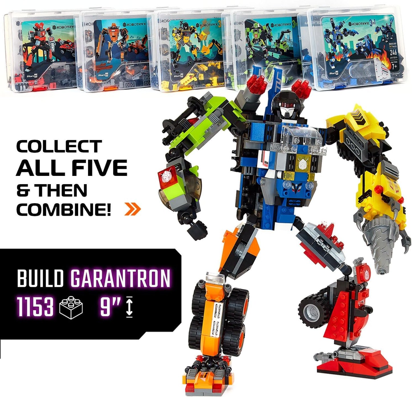 JITTERYGIT Robot Army Buildable Mech Soldier Glow in The Dark Gift Toy Set, Helicopter Military Creative STEM Project, Dinosaur Building Bricks Kit for Kids Ages 6-11 Years Old