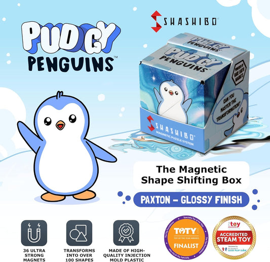 Shashibo Pudgy Penguins Shape Shifting Box – STEM Fidget Toy with Ultra Strong Magnets, Puzzle Cube Transforms into 100+ Shapes, Sensory Gift for Kids, Teens, and Adults (Paxton)