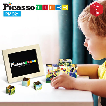 PicassoTiles Magnetic Cube Puzzle 7-in-1 Dinosaur Theme Pattern Magnet Mix Match Building Cubes Toy Set Kids Ages 3 & Up Preschool Children Promote Problem Solving Skills PMC10