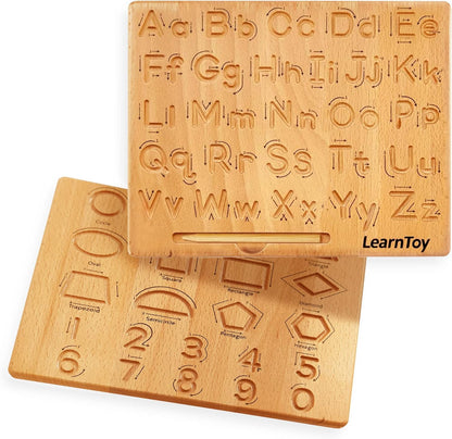 LearnToy Montessori Wooden Alphabet Tracing Board - Educational Toy for Kids - Fine Motor Skills Development - Double-Sided Writing Practice - Ideal Gift for Preschool 3-5 Years Old.