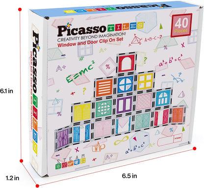 PicassoTiles Window and Door Clip On Magnetic Blocks Magnet Tiles Magnets Building Tile Construction Toy Set STEM Education Toys Learning Kit Stacking Block Playset Boys & Girls Age 3+ PT30
