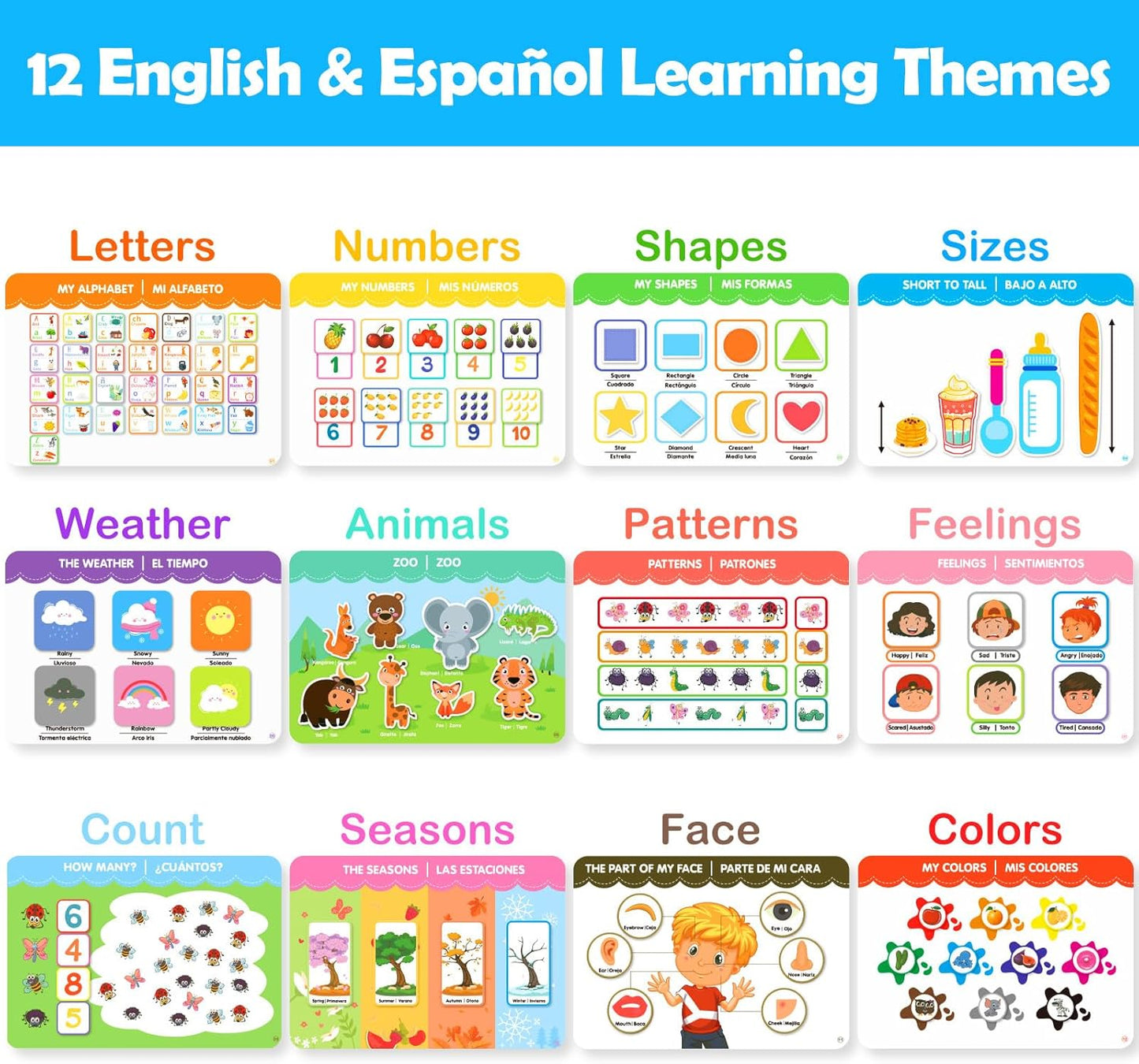 Spanish & English Bilingual Montessori Books for Toddlers 3-4-5, Pre-Assembled Reusable Sticker Activities Toy for Kids to Learn Spanish - Speech Therapy Easter Gifts for Kid - Juguetes Para Niñas