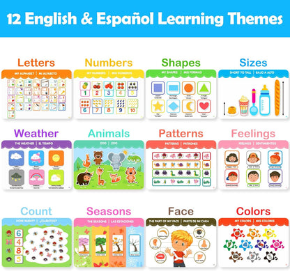 Spanish & English Bilingual Montessori Books for Toddlers 3-4-5, Pre-Assembled Reusable Sticker Activities Toy for Kids to Learn Spanish - Speech Therapy Easter Gifts for Kid - Juguetes Para Niñas