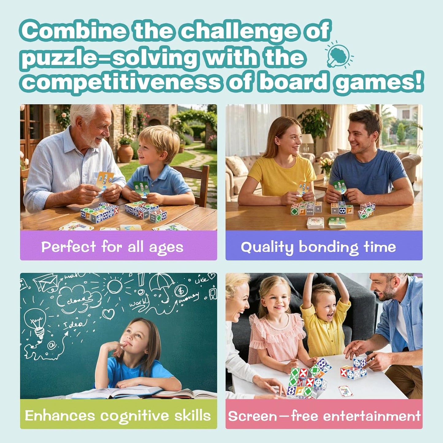 Matching Game for Kids Ages 4-8 8-12, 2 Player Family Board Games with 50 Challenge Cards, Pattern Recognition Block STEM Toys, Brain Teaser Puzzles for Adults & Teens