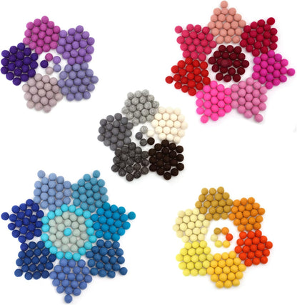 Glaciart One Felt Pom Poms, Wool Felt Balls (60 Pieces) 2 cm – 0.8 Inch, Handmade Felted 30 Color (Red, Pink, Blue, Yellow, Black, White, Pastel and More) Bulk Small Puff for Felting and Garland