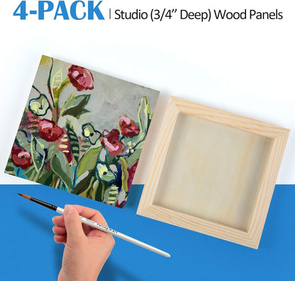 Falling in Art Unfinished Birch Wood Canvas Panels Kit, 4 Pack of 8x10’’ Studio 3/4’’ Deep Cradle Boards for Pouring Art, Crafts, Painting, and More